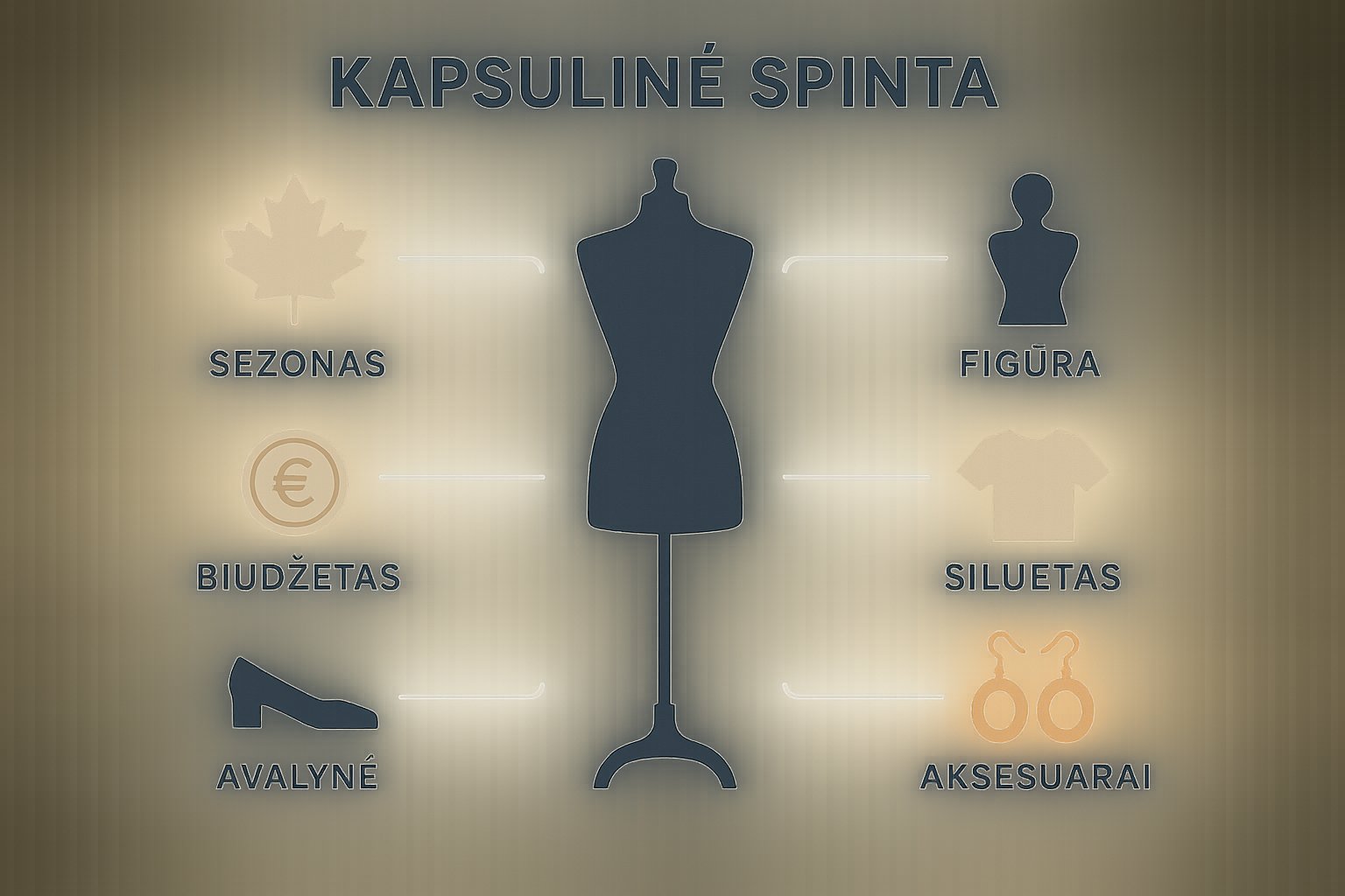 Infografika apie madingos aprangos sudedamąsias dalis: sezoną, figūrą, biudžetą, siluetą, avalynę ir aksesuarus